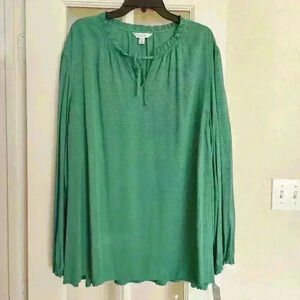 NWT Croft & Barrow Women's Plus Casual Long Sleeve Green Tie Front Blouse 3X